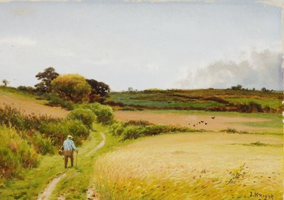 Landschap met oude man die een mand draagt, 1886 door Joseph Knight